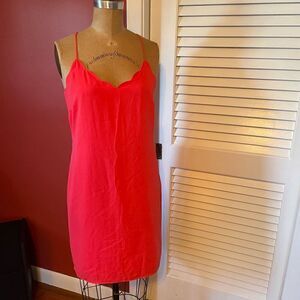 J CREW | bright coral scallop v neck dress 0